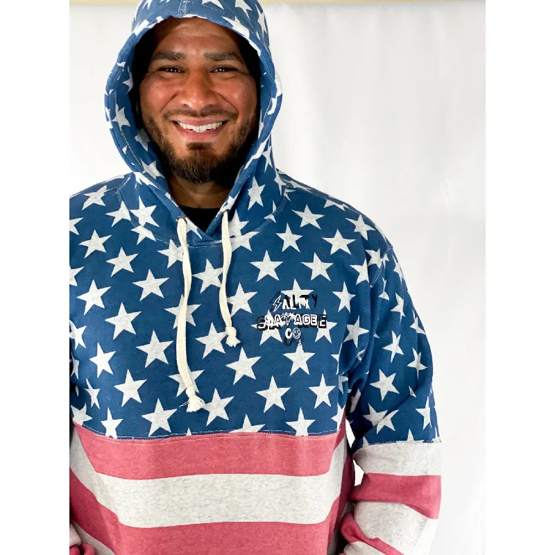 Salty Savage Unisex "90's Edition Logo" Stars and Stripes Lounge Hoodie | Basic | American Flag