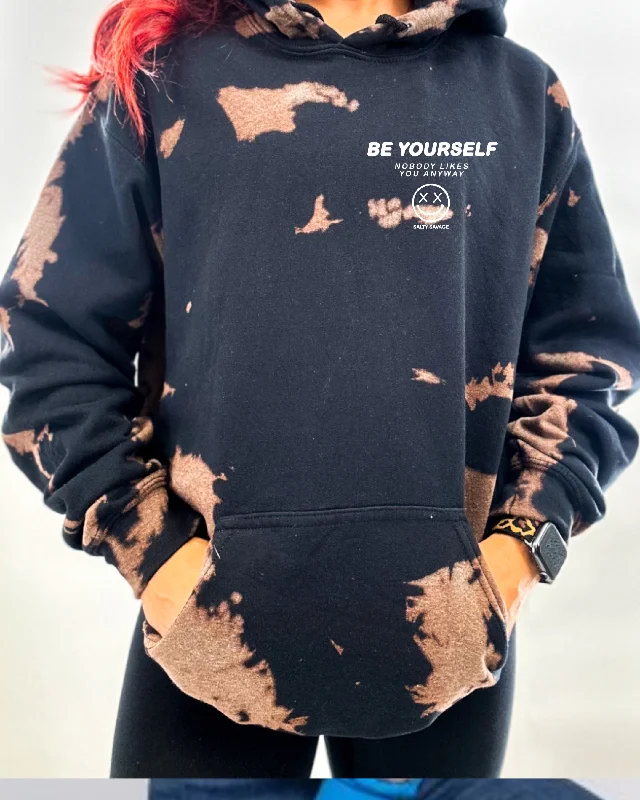 Salty Savage Unisex "Be Yourself" Bleach Washed Hoodie | Basic