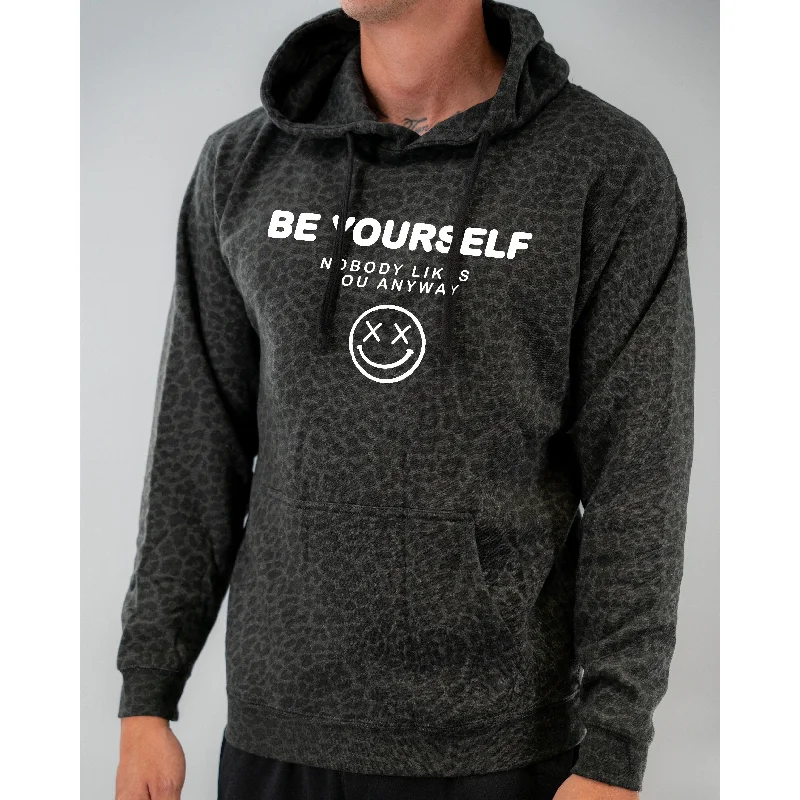 Salty Savage Unisex “BE YOURSELF” Lounge Hoodie | In Your Face | Black Leopard/White