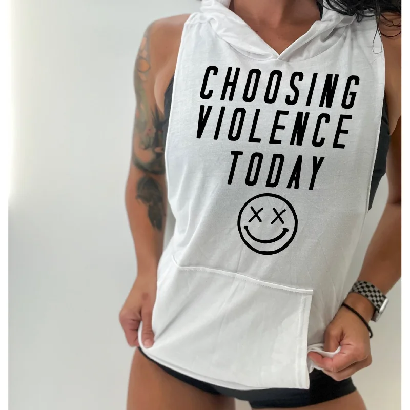 Salty Savage Unisex “Choosing Violence Today” Sleeveless Racerback Muscle Tank Hoodie