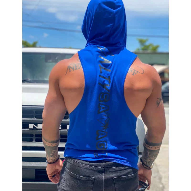 Salty Savage Unisex "Rock On" Sleeveless Racerback Muscle Tank Hoodie | Royal Blue