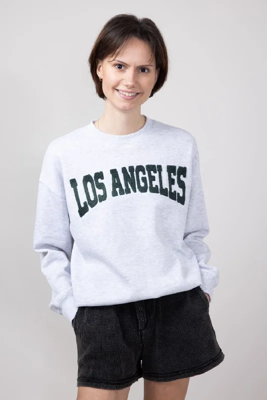 1897 Active Los Angeles Chenille Patched Fleece Crewneck for Women in Ice Grey | GT815-ICEGREY