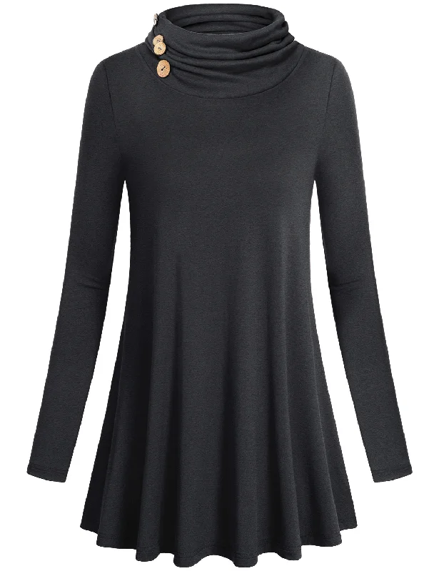 Cowl Neck Long Sleeve A-line Hem Tunic Sweatshirt