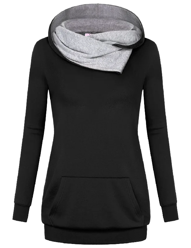 Long Sleeve Cowl Neck Front Pocket Hoodies