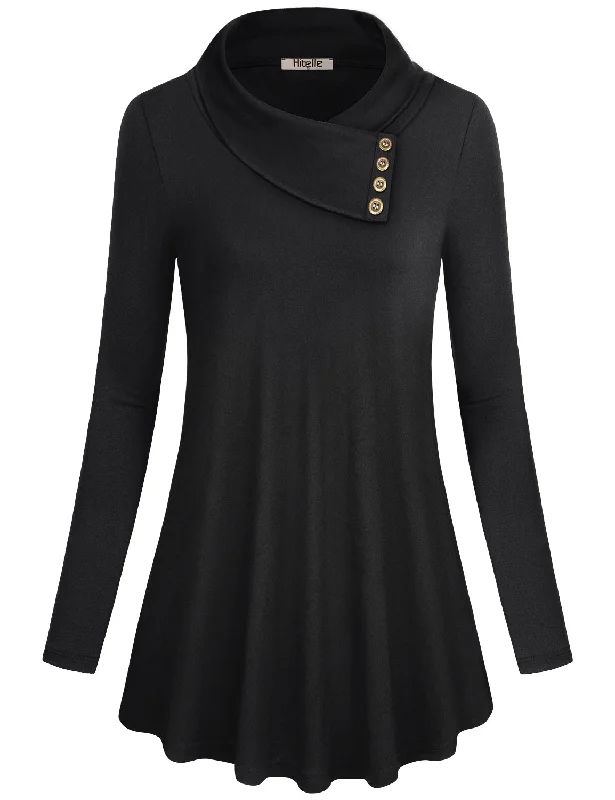 Long Sleeve Cowl Neck Lapel Casual Tunic Top