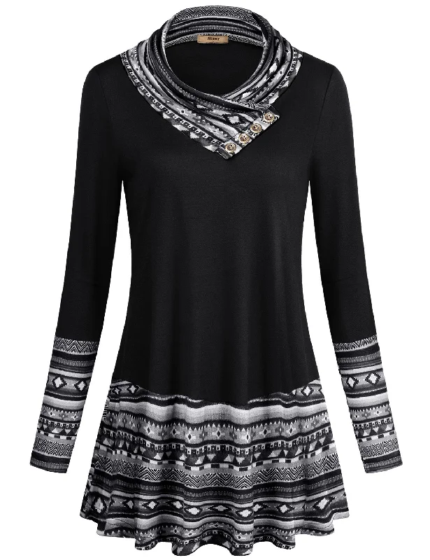 Long Sleeve Cowl Neck Casual Tunic Top