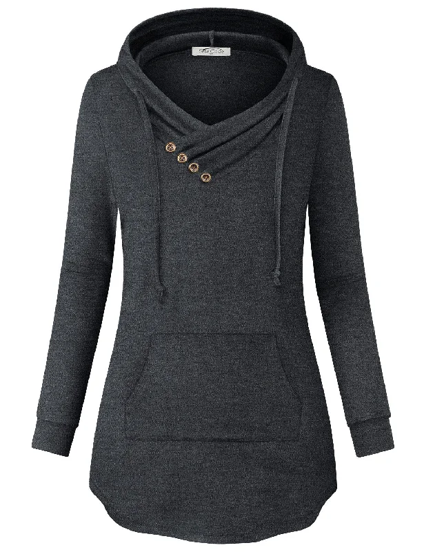 Long Sleeve V Neck Hoodie Sweatshirt with Kangaroo Pocket