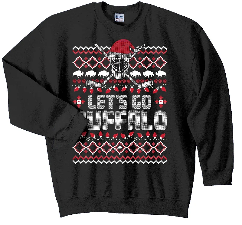 PREORDER - Let's Go Buffalo HOCKEY - BLACK - Crewneck Xmas Sweatshirt