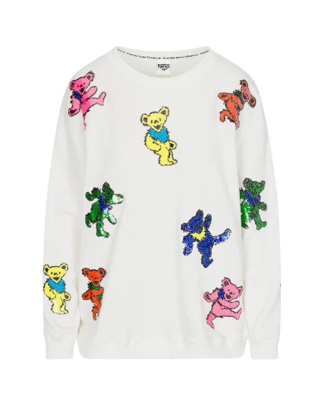 Grateful Dead Dancing Bears Sequin Relaxed Sweatshirt - White