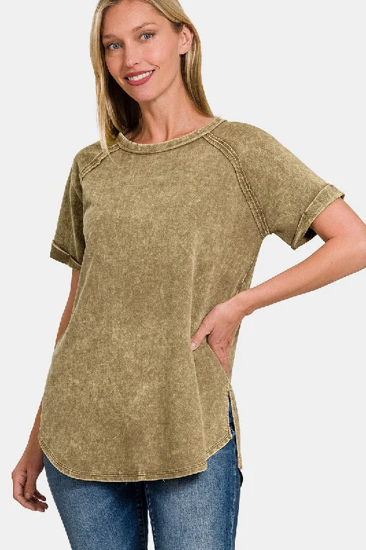 Heathered Round Neck Short Sleeve Top