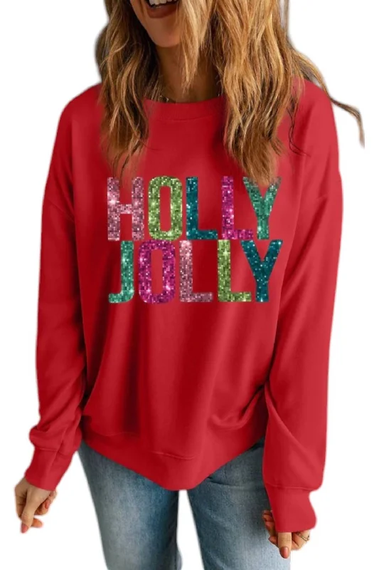 Holly Jolly Christmas Sweatshirt In Red