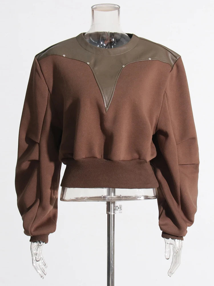 Leather Patchwork Sweatshirt