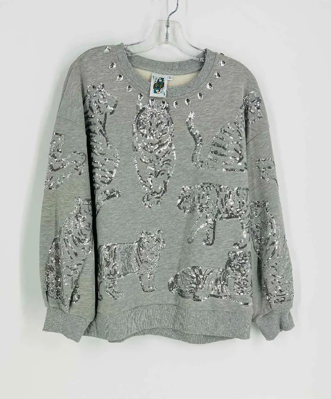 Queen of Sparkles Size XS Gray/Silver Sequined Designer Sweatshirt